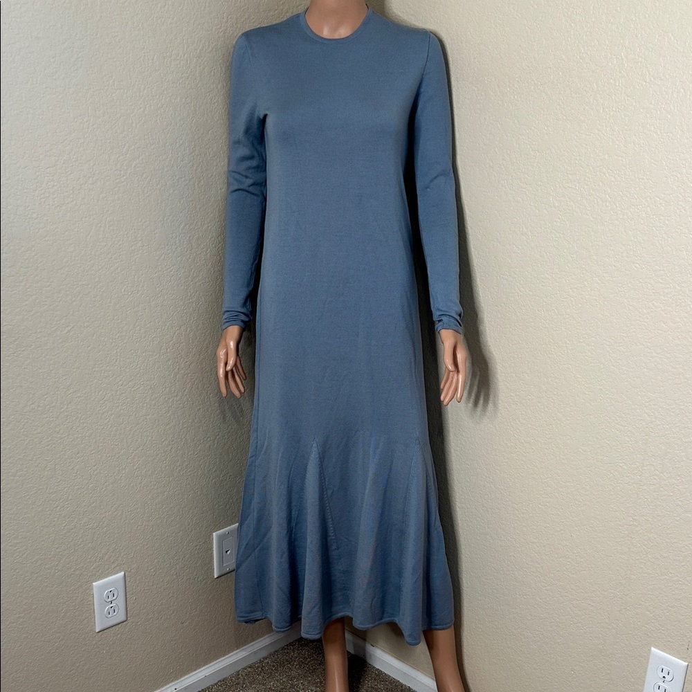 Gucci Steel Blue Italian Knit ZAMASPORT midi dress Laine wool SZ M small flaw - Picture 2 of 11